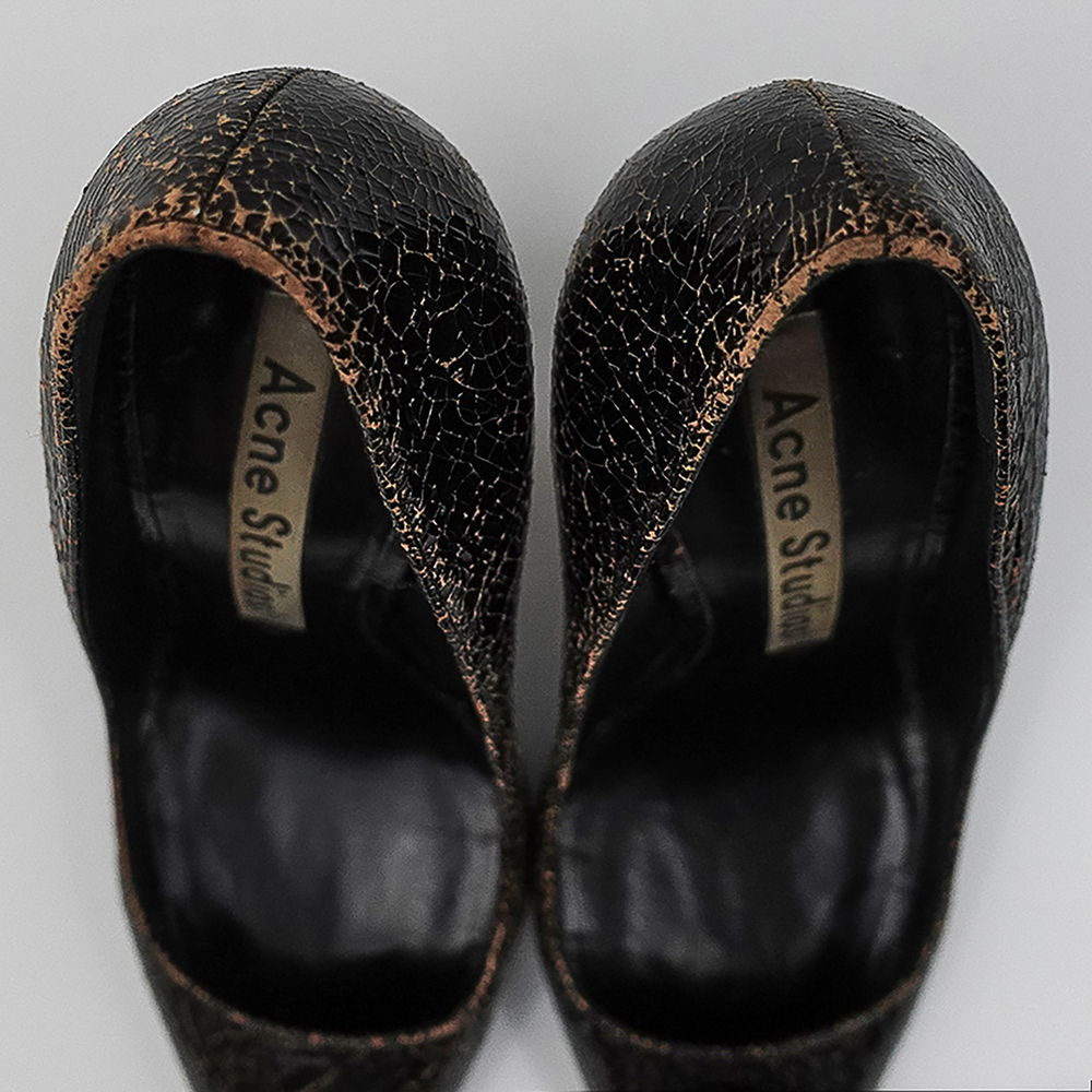 Acne Studios Black Brown Crackle Paint Leather Pointed Toe Pumps - DE 38/US 7.5 - Picture 10 of 12